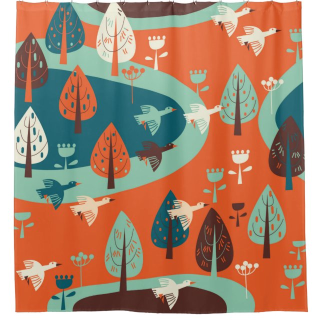 Gänse und Wald Duschvorhang (Vorderseite)