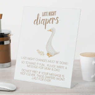 GänseBaby-Dusche LAte Night Diapers Sockelschild