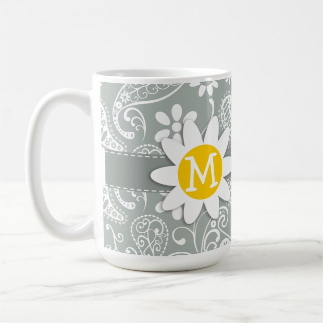Gänseblümchen auf Aschen-Grau; Graues Paisley Kaffeetasse (Links)
