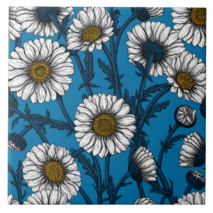 Gänseblümchen auf Blau Fliese