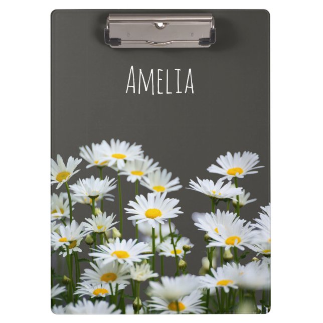 Gänseblümchen auf Grau Personalisiert Klemmbrett (Vorderseite)