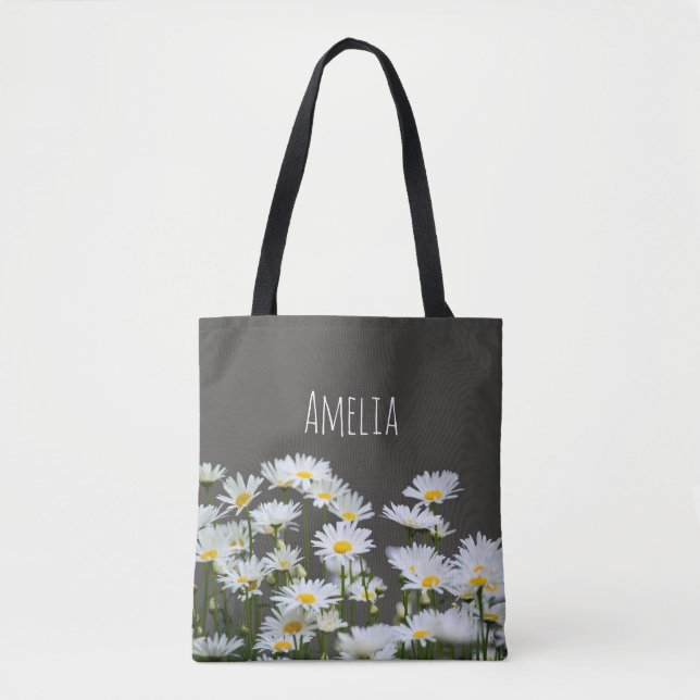 Gänseblümchen auf Grau Tasche (Vorderseite)