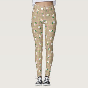 Gänseblümchen auf Karo (großer Maßstab) Braun Leggings