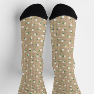 Gänseblümchen auf Karo (kleine Größe) Braun Socken