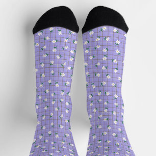Gänseblümchen auf Karo (kleine Größe) Lila Socken
