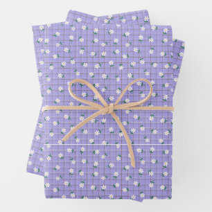 Gänseblümchen auf lila Tartan (kleine Größe) Geschenkpapier Set