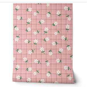 Gänseblümchen auf rosa Karo (großer Maßstab) Tapete