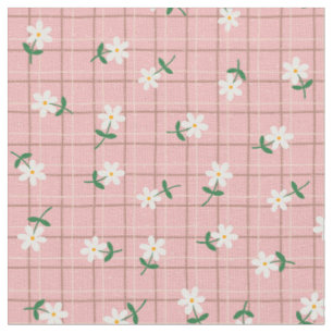 Gänseblümchen auf rosa Karo (kleine Größe) Stoff