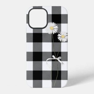 Gänseblümchen auf schwarz-weißem Büffel-Karo iPhone 12 Hülle
