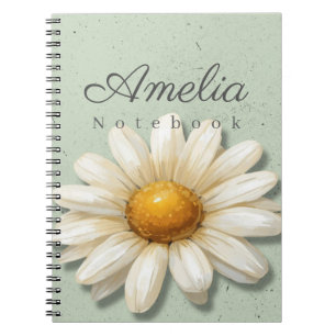 Gänseblümchen-Blumen-Notizbuch Name Salbeigrünes Notizblock