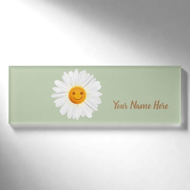 Gänseblümchen-Blumen-Smiley Namenschild (Vorderseite)