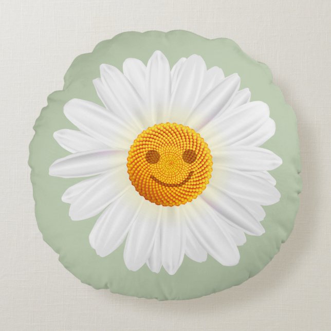 Gänseblümchen-Blumen-Smiley Rundes Kissen (Vorderseite)