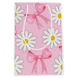Gänseblümchen-Blumen- und Schleifen-Geschenktasche Mittlere Geschenktüte