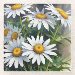 Gänseblümchen Blumenstrauß Elegante Wasserfarbe Glasuntersetzer