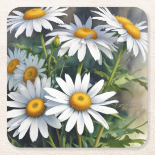 Gänseblümchen Blumenstrauß Elegante Wasserfarbe Rechteckiger Pappuntersetzer