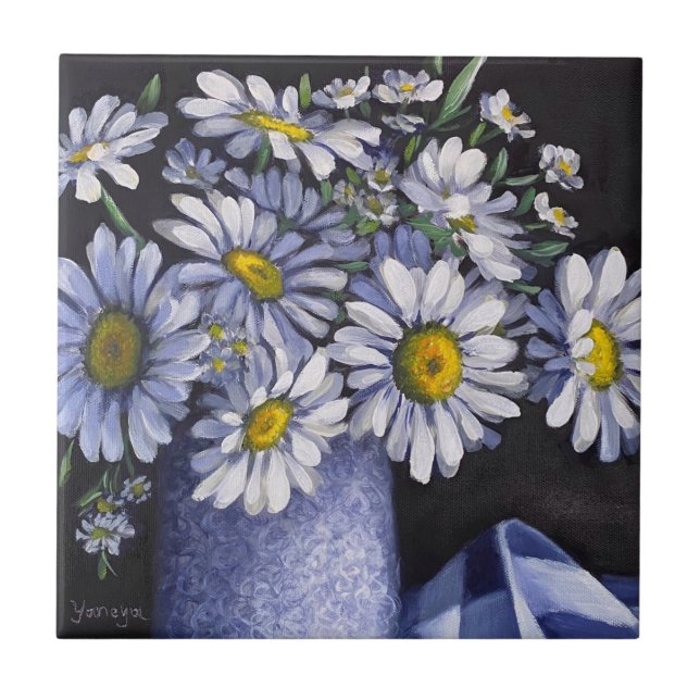 Gänseblümchen-Blumenuntersetzer Fliese (Vorderseite)