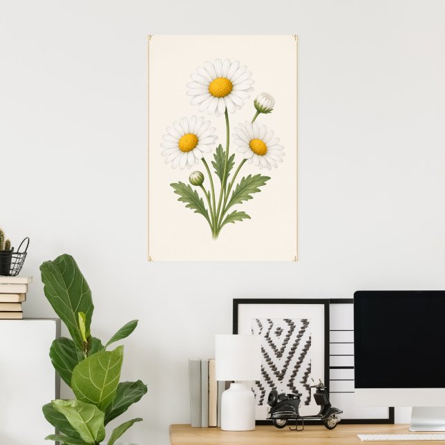 Gänseblümchen Botanik, April-Geburtsblumen-Wandkun Poster (Heimbüro)