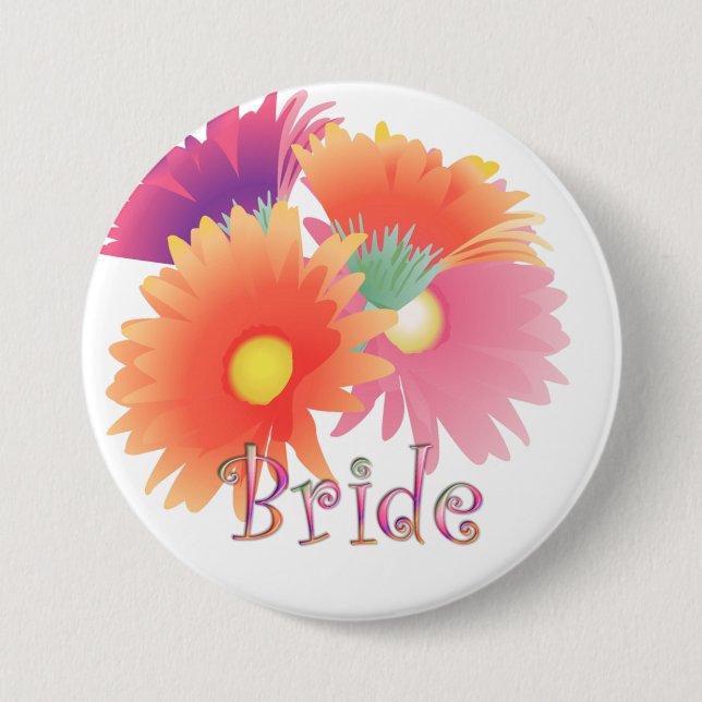 Gänseblümchen-Braut-Hochzeits-Knopf KRW heller Button (Vorderseite)