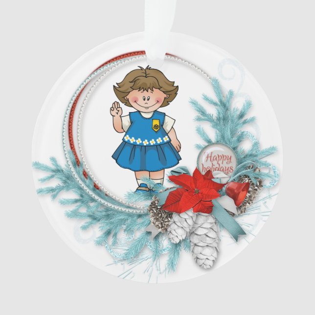 Gänseblümchen-brünetter blauer KieferWreath Ornament (Vorderseite)