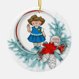 Gänseblümchen-brünetter Pfadfinder-blauer Keramik Ornament