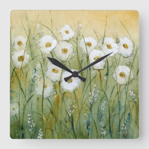 Gänseblümchen-Frühling I Quadratische Wanduhr