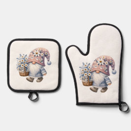 Gänseblümchen Frühlings Gnom Geschenk für Sie Ofenhandschuh & Topflappen-Set