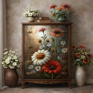 Gänseblümchen-Garten bei Dämmerung - Decoupage Seidenpapier