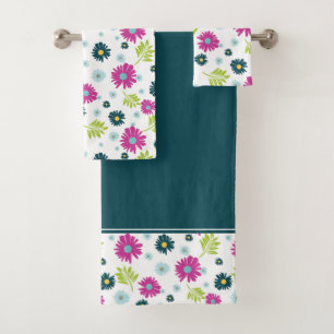 Gänseblümchen Garten Blume Rosa Blau  Badhandtuch Set