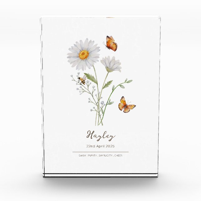 Gänseblümchen-Geburtsmonatsblume Fotoblock (Vorderseite)