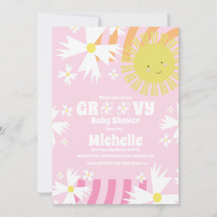 Gänseblümchen Groovy Sonne Regenbogen Baby Shower Einladung