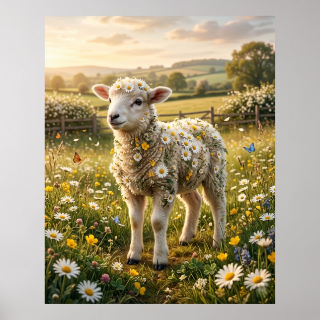 Gänseblümchen Lamm Frühjahrsweide Poster (Vorne)