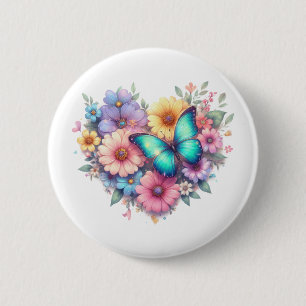 Gänseblümchen mit einem schönen Schmetterling Button