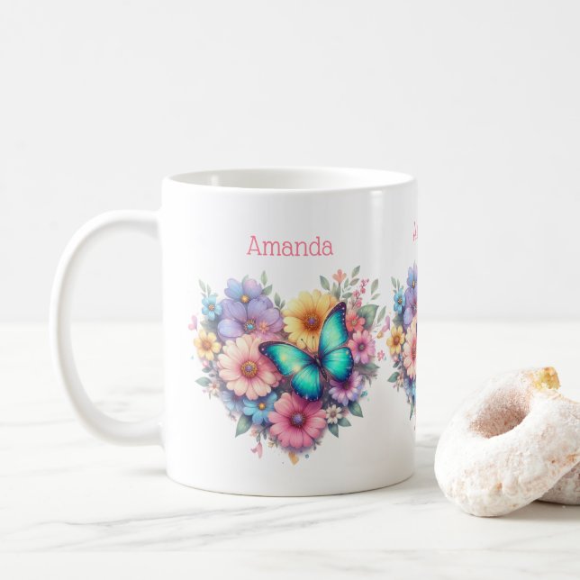 Gänseblümchen mit einem schönen Schmetterling Kaffeetasse (Mit Donut)