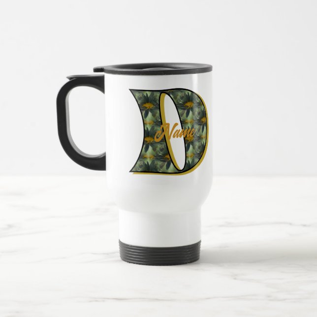 Gänseblümchen-Monogramm Anfangsbuchstabe D Persona Reisebecher (Links)