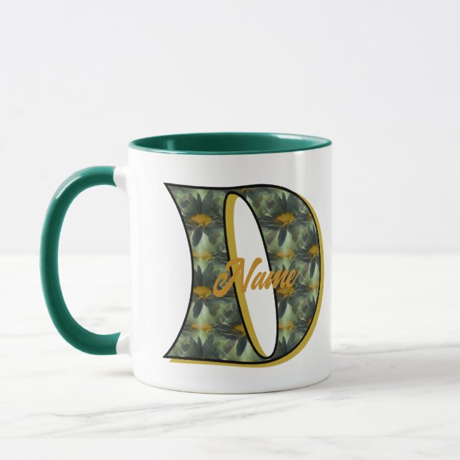 Gänseblümchen-Monogramm Anfangsbuchstabe D Persona Tasse (Links)