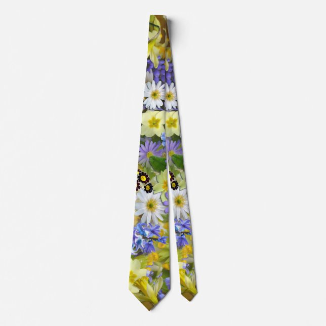 Gänseblümchen, Primel, Narzissen Blumen Krawatte (Vorderseite)