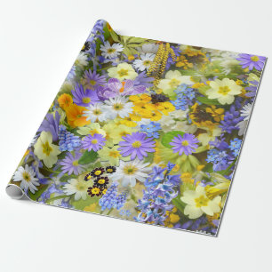 Gänseblümchen, Primel, Osterglocken Blumen Geschenkpapier