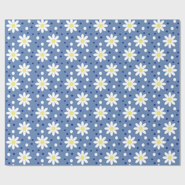 Gänseblümchen Punkte blau Geschenkpapier (Flach)