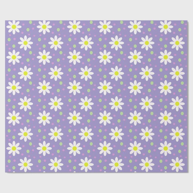 Gänseblümchen Punkte violett Geschenkpapier (Flach)