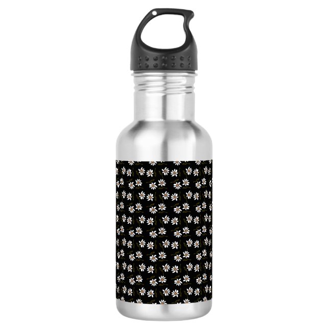 Gänseblümchen schwarz edelstahlflasche (Vorderseite)