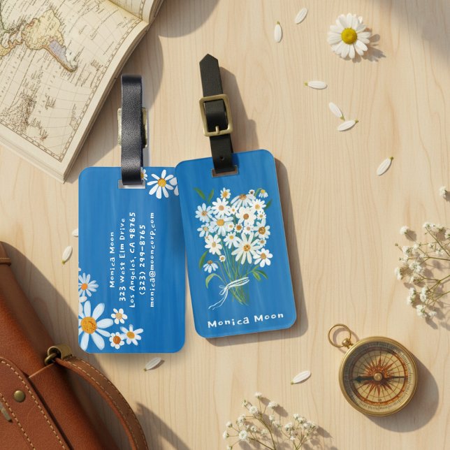Gänseblümchen-Sträußchen handgemalt mit Gouache un Gepäckanhänger (Daisy Bouquet Handpainted Gouache Custom Name Luggage Tag
)