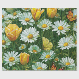 Gänseblümchen, Tulpen und Schmetterlinge Geschenkpapier