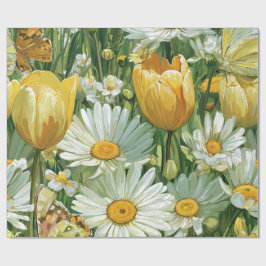 Gänseblümchen, Tulpen und Schmetterlinge Geschenkpapier