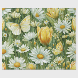 Gänseblümchen, Tulpen und Schmetterlinge Geschenkpapier