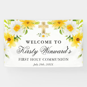 Gänseblümchen und gelbe Blumen Erste heilige Kommu Banner