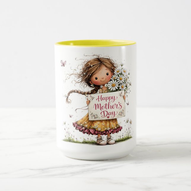 Gänseblümchen und herzliche Muttertagsfreude Tasse (Zentrum)