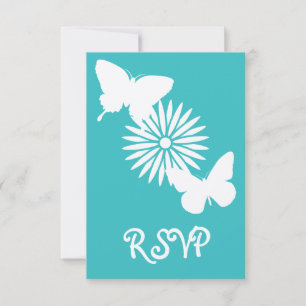Gänseblümchen und Schmetterlinge in Türkis RSVP-Ka RSVP Karte