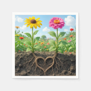 Gänseblümchen und Zinnien bilden ein Herz im Garte Serviette