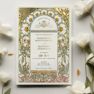 Gänseblümchen Vintage-Hochzeit Art Nouveau Folieneinladung