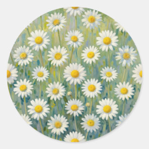 Gänseblümchen-Wiesen-Impressionistisches Blumenmus Runder Aufkleber